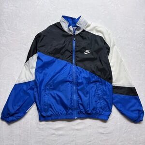Nike Windbreaker Jacket Color Block Blue Black White Full Zip Athletic Mens L